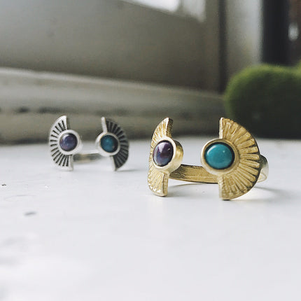 CLEARANCE Dawn to Dusk - Two Stone Turquoise Boho Sunburst Ring