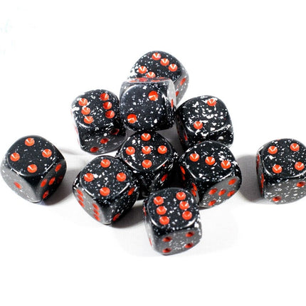 Space Speckled 16mm D6 Pipped | Black/White/Red (sold per die)