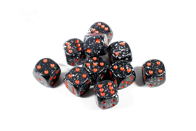 Space Speckled 16mm D6 Pipped | Black/White/Red (sold per die)