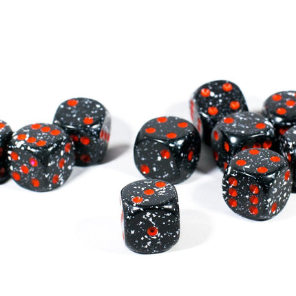 Space Speckled 16mm D6 Pipped | Black/White/Red (sold per die)