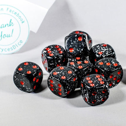 Space Speckled 16mm D6 Pipped | Black/White/Red (sold per die)