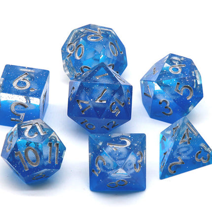 Dreaming of Space 7-Dice Set Resin Sharp Edge RPG DND Blue Glitter
