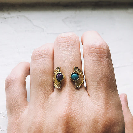 CLEARANCE Dawn to Dusk - Two Stone Turquoise Boho Sunburst Ring