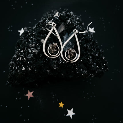 Teardrop Earrings with Raw Meteorite