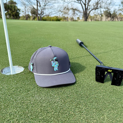 Astronaut Walker Golf Hat | Snapback Cap | Built-in Magnetic Ball Marker Holder + Marker Included | Adjustable Gray