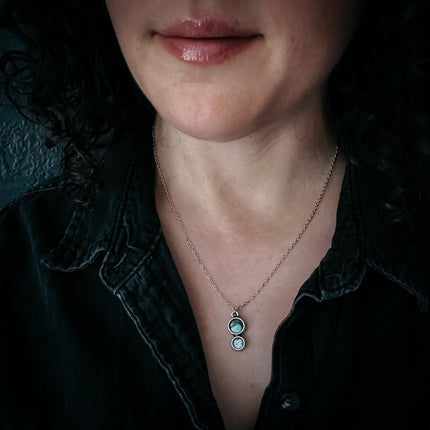 Simple Earth and Moon Natural Stones Pendant Necklace