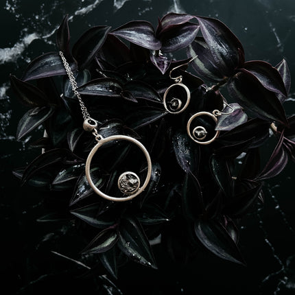 Meteorite Jewelry Set - Circle Necklace and Earrings