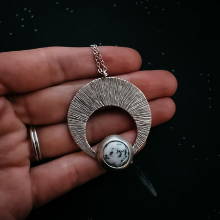 CLEARANCE Crescent Moon Pendant with Dendritic Agate