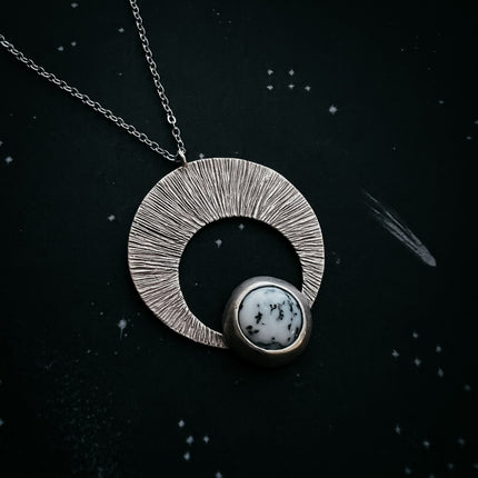 CLEARANCE Crescent Moon Pendant with Dendritic Agate