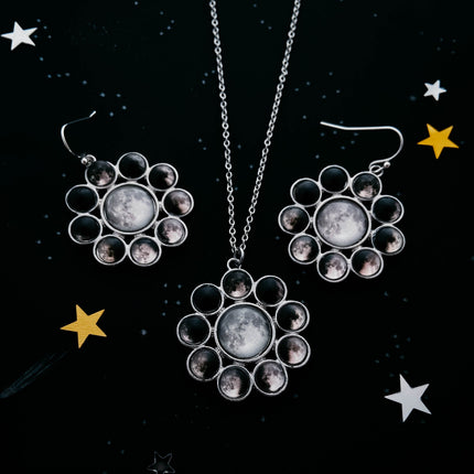 CLEARANCE Moon Phases Halo Dangle Earrings