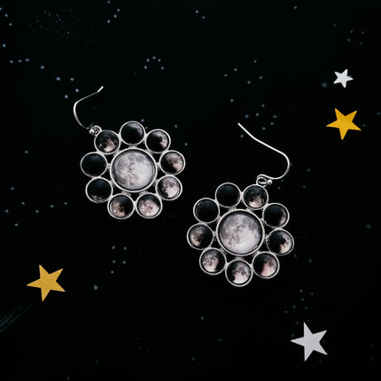 CLEARANCE Moon Phases Halo Dangle Earrings