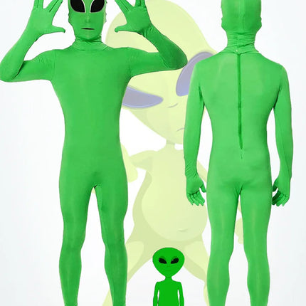Alien Cosplay Costume – Green Zentai Jumpsuit for Kids & Adults
