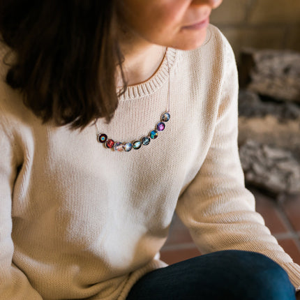 Curved Nebula Rainbow Necklace in Silver