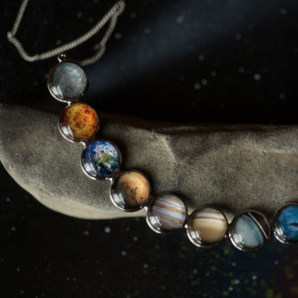 Curved Solar System Necklace in Silver