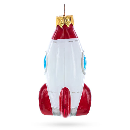 Retro Space Rocket Glass Christmas Ornament
