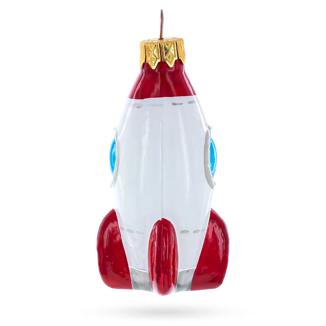 Retro Space Rocket Glass Christmas Ornament