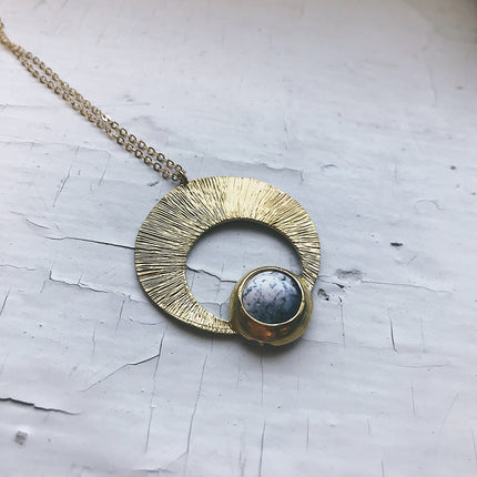 CLEARANCE Crescent Moon Pendant with Dendritic Agate