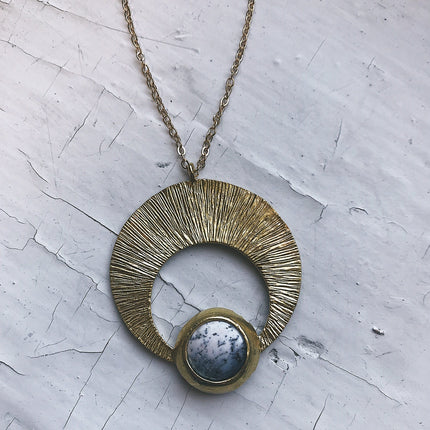 CLEARANCE Crescent Moon Pendant with Dendritic Agate