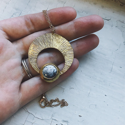 CLEARANCE Crescent Moon Pendant with Dendritic Agate