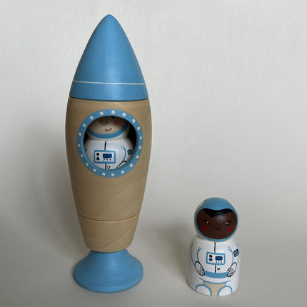 Wooden Rocket Ship Toy with Astronaut