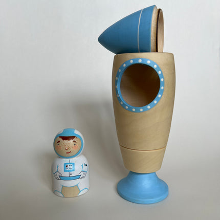 Wooden Rocket Ship Toy with Astronaut