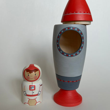 Wooden Rocket Ship Toy with Astronaut
