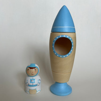 Wooden Rocket Ship Toy with Astronaut